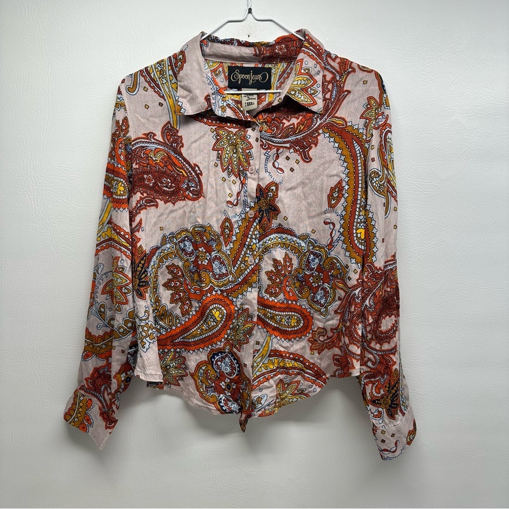 Spoon Jeans Pink Paisley Button-Front Blouse